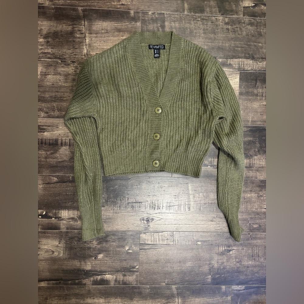 Revamped Khaki Button-Up Cardigan
